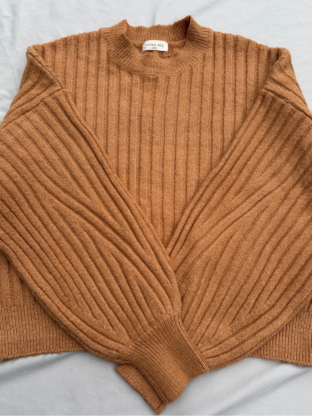 Sophie Rue Ribbed Crewneck Sweater in Camel Brown